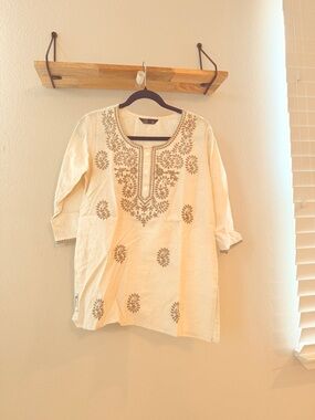 Women's Cream Embroidered Tunic Tank Top